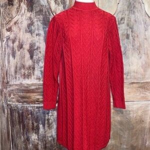 Torrid Red Long Sleeve Cable Sweaterdress in Heart Print ❣️